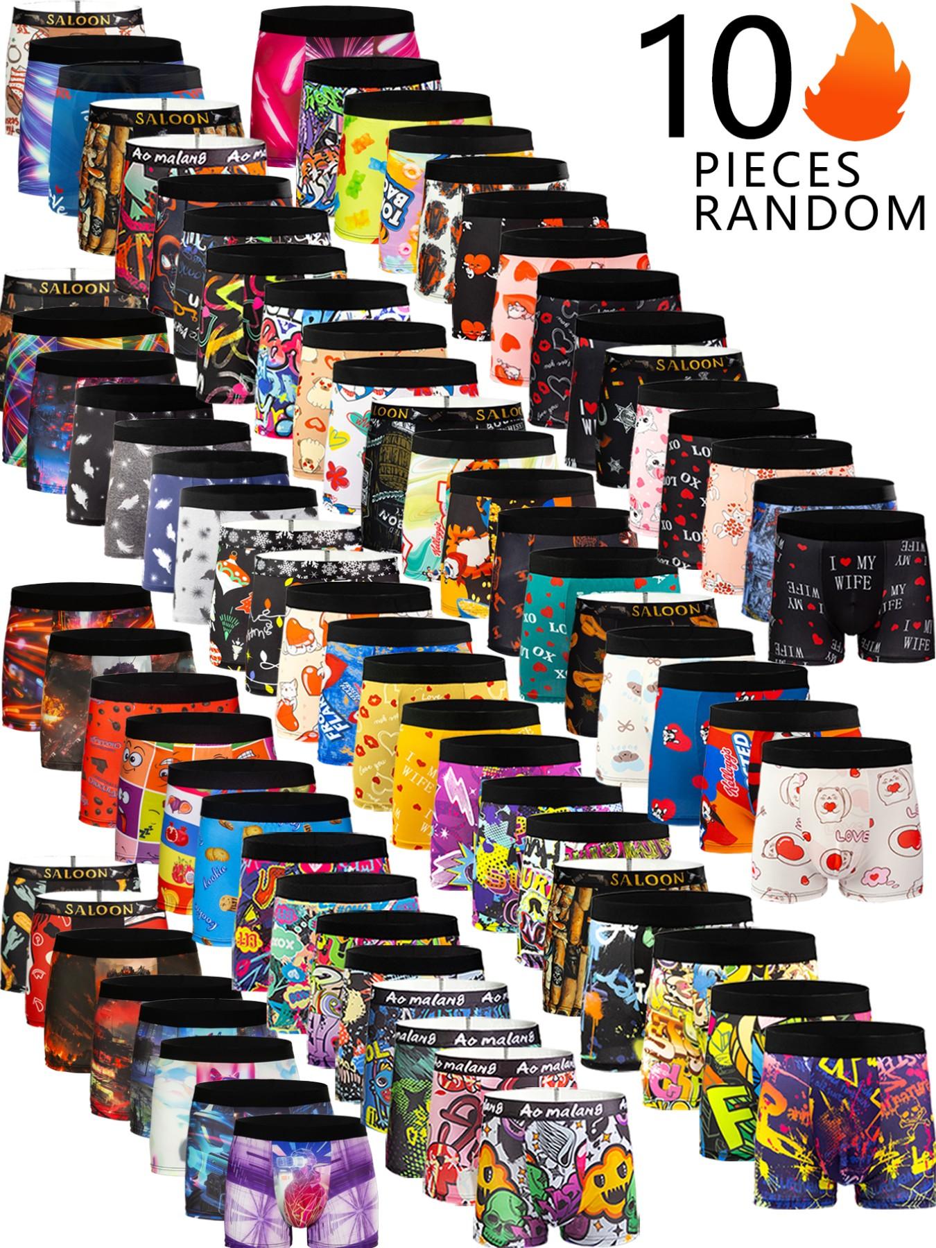 Random Color Men's All Over Print Boxer Brief, Casual Comfy Breathable Underwear Boxer Briefs for Daily Wear, Mens Underwear for All Seasons, Undergarments, Heart Print Boxers
