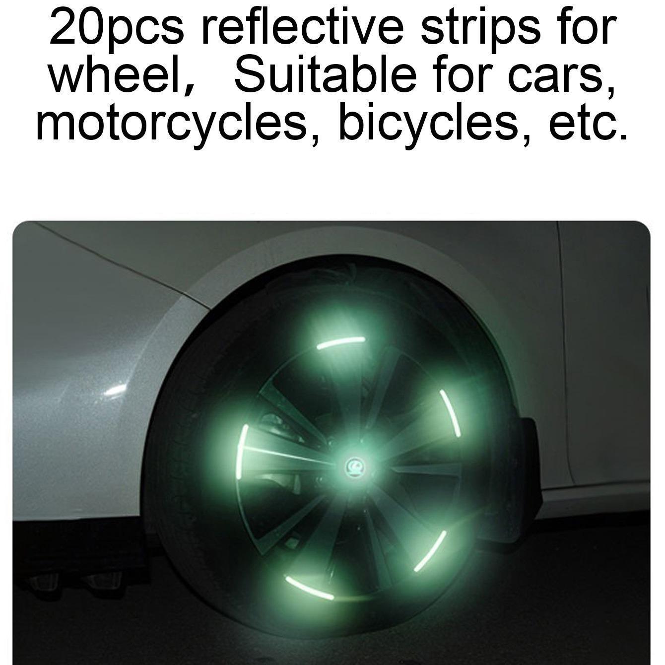 Yitape 20-Piece Reflective Wheel Stickers, High Visibility Night Safety Strips, Self-Adhesive Waterproof Sunproof Design, Car/motorcycle/bike Wheels