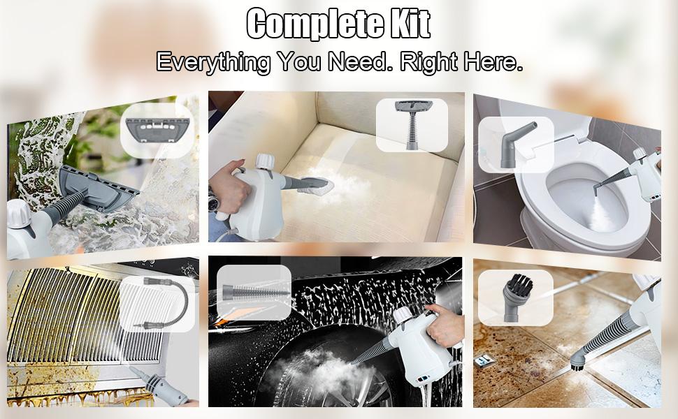 Handheld Steam Cleaner, Multi-Purpose Portable Steamer for Home, Complete Kit of Accessories for Cleaning Floor, Upholstery, Grout and Car Various Attachments Compact Size