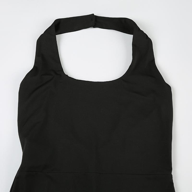 Women's Solid Color Halter Neck Capri Jumpsuit, Comfy Breathable Minimalist Sleeveless Skinny Slim Jumpsuit for Summer, Ladies Clothes for Daily Wear, Casual Fashion Jumpsuit, Basic Jumpsuit, Casual Comfy Overalls, Black, Casual Fitted Jumpsuit