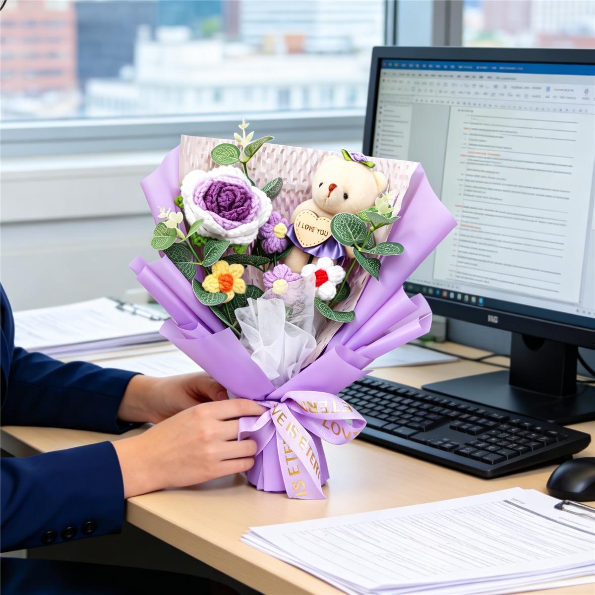 Handmade Woven Flower Bouquet, Perfect Gift for Birthday, Mother's Day, Father's Day, Teacher's Day, Valentine's Day, Christmas, Proposal, Thank You