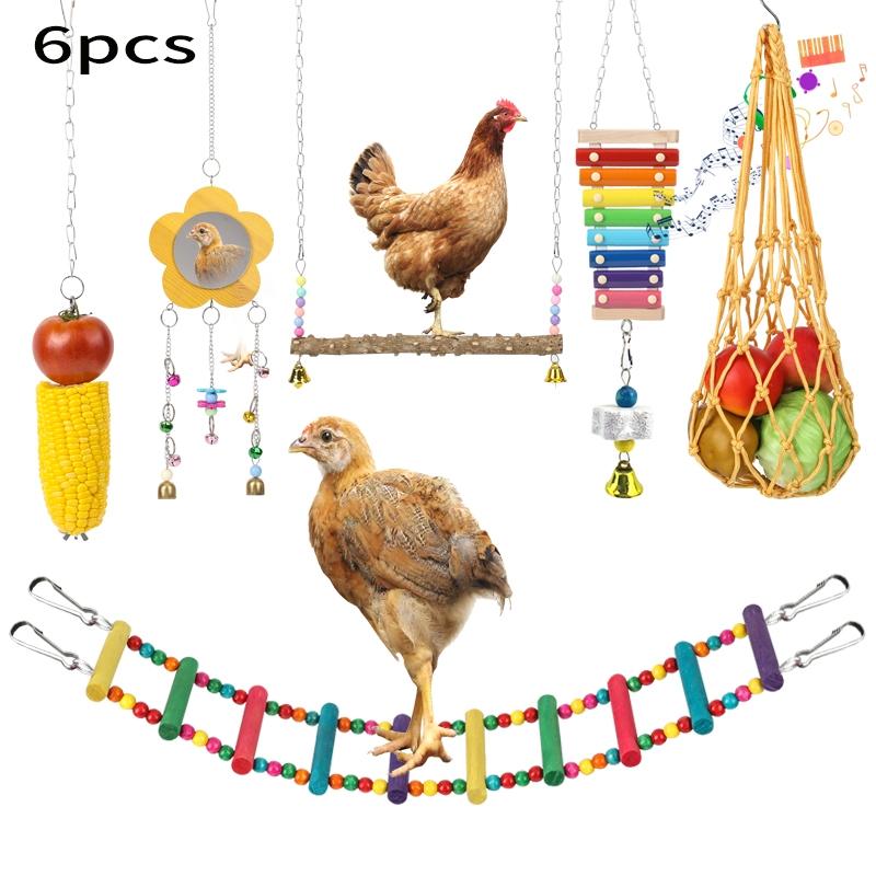 Random Color Chicken Swing & Feeder Net, Chicken Swing & Feeder Net Wood Bird Grinding Teeth Toy, Farm Animal & Poultry Supplies