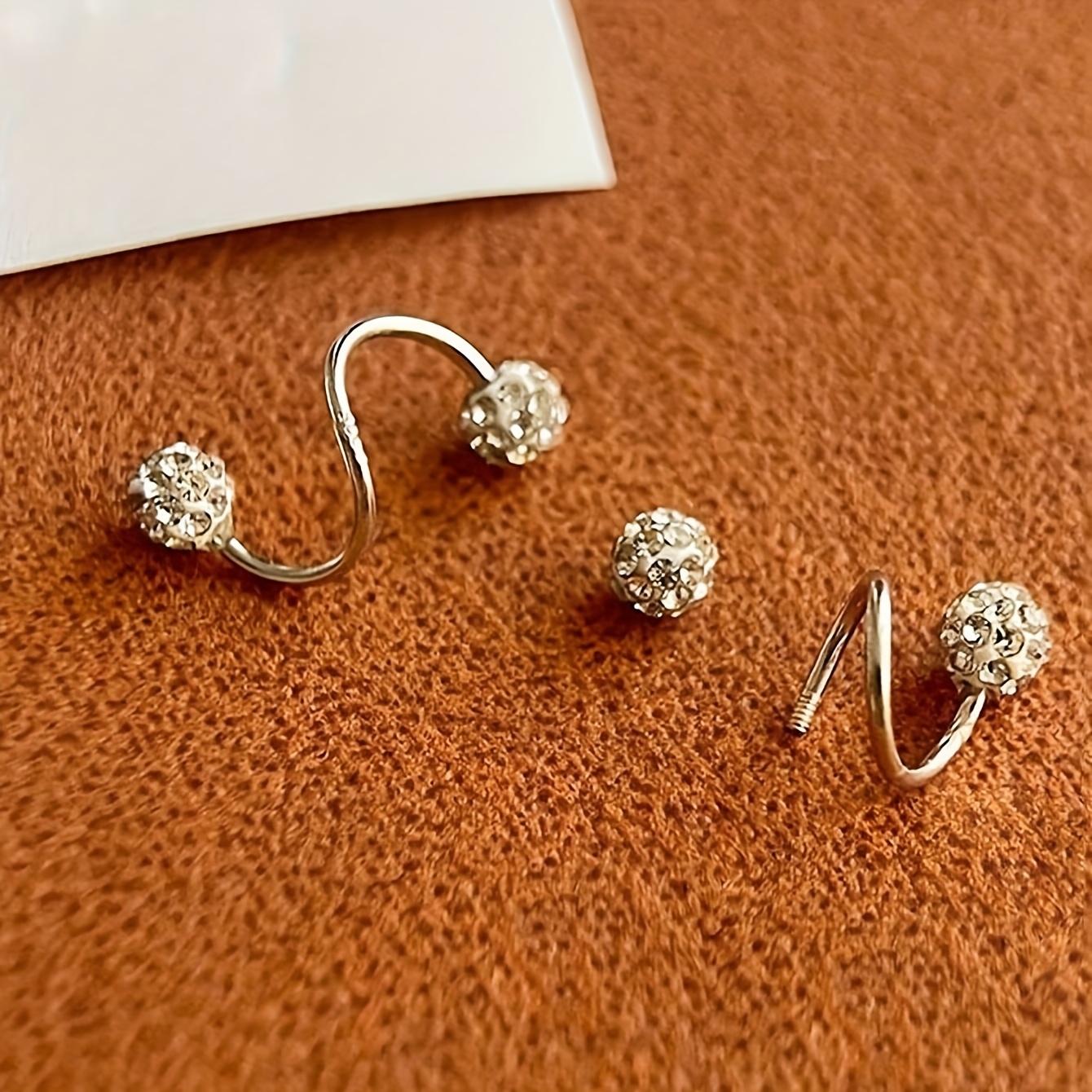 A pair of light-luxury style double-headed screw-on rhinestone ball earrings, unique pierced S-shaped studs, the perfect gift for her