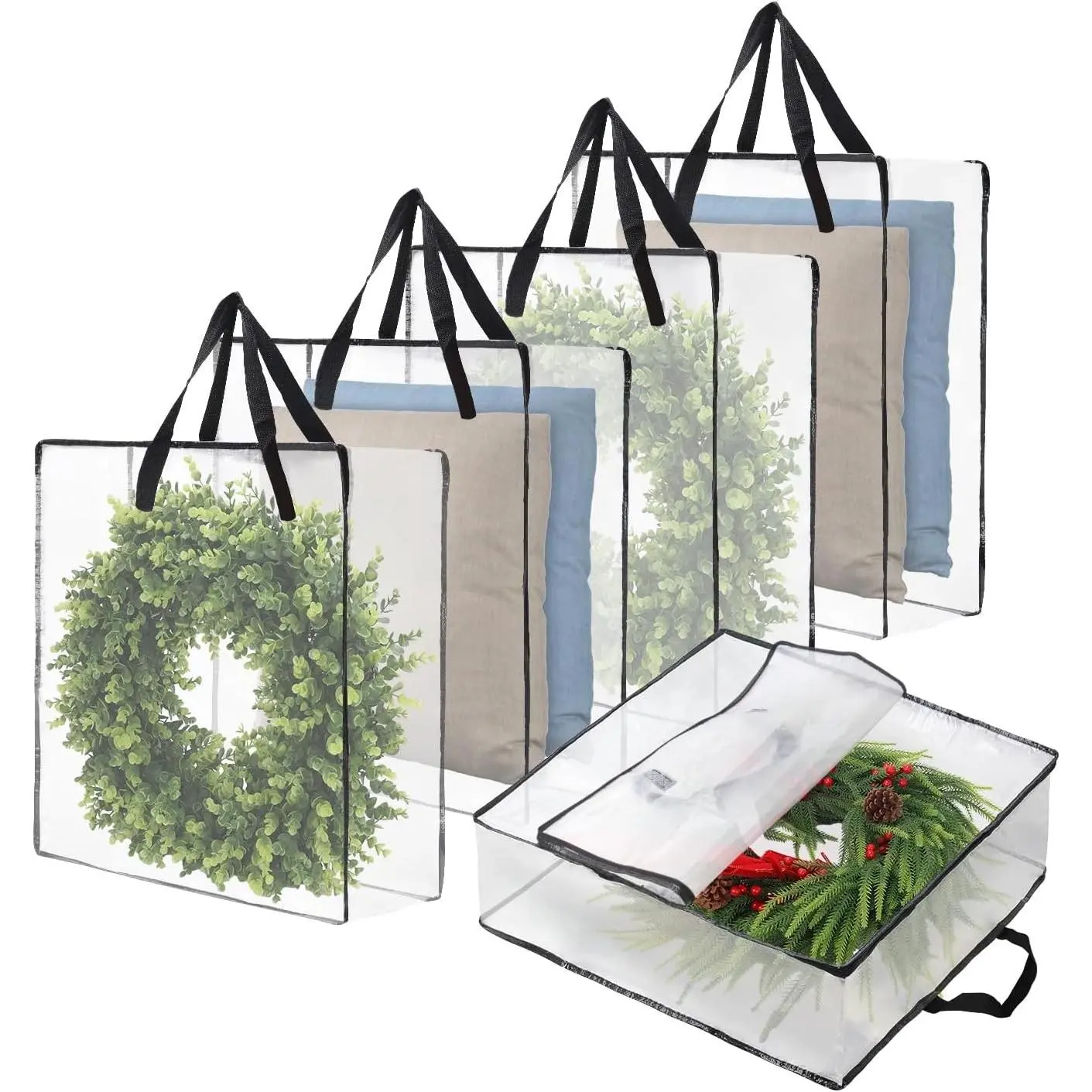 5-Pack 26 Inches 95L Wreath Storage Bag, Large Wreath Storage Container for Home Storage, Fits Spring Summer Autumn Christmas Wreath Decorations, Clothing, Blanket, Comforters, Bed Sheets, Pillows