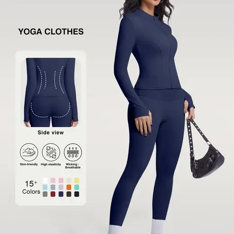 Women's Quick Dry Sport Suit, Long Sleeve Jacket + High Waist Pants, Breathable Fitted Yoga Wear, All Seasons, Multiple Colors Available, Yoga Active Wear