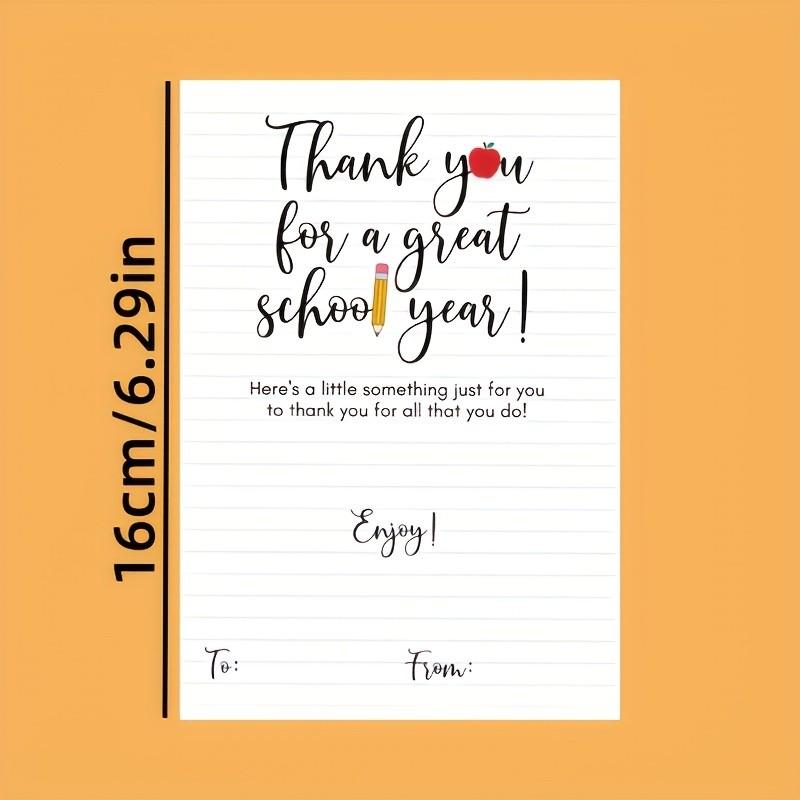5 Pack End-Of-Term Teacher Thank-You Cards, Gift Card Slot Design, Apple Pencil Illustration, Perfect for Parents/students, Surprise Cards