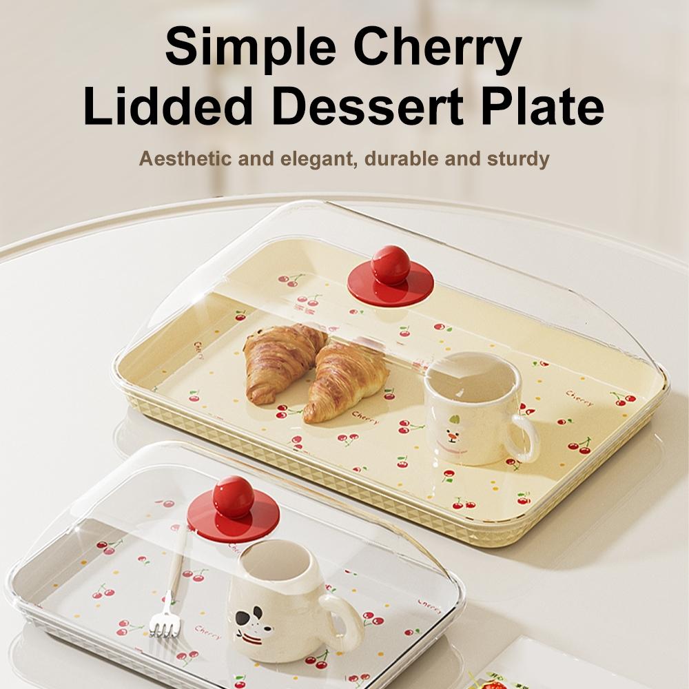 Creamy Style Food Tray with Transparent Lid, Cake Dessert Display Plate, Snack Nut Dish, Cute Preppy Design, Party Tableware