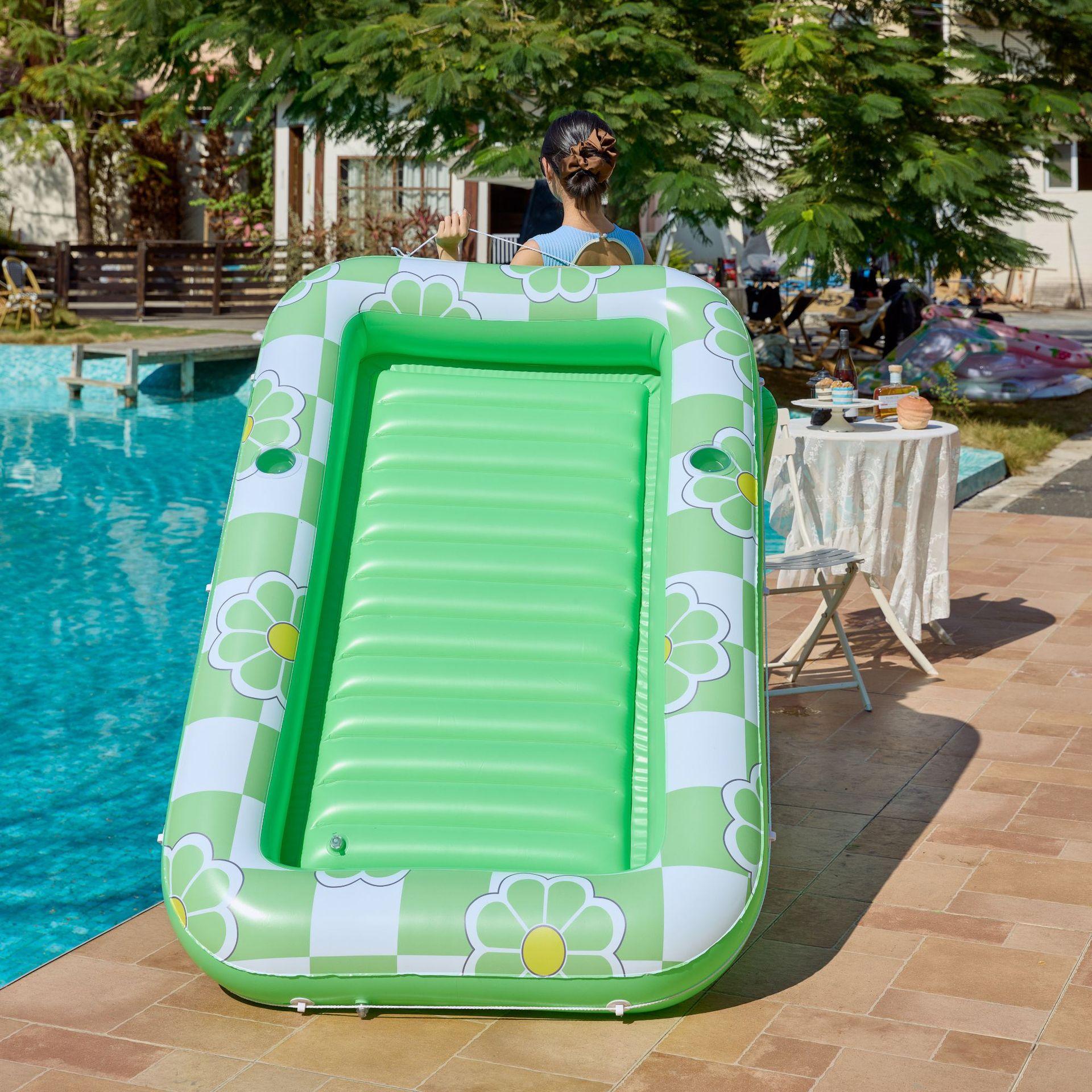Large Square Inflatable Float Bed with Backrest, Pool Float with Pillow and Cup Holder, 4-In-1 Sunbed, Party Gift, Swim Pool Lounge Chair