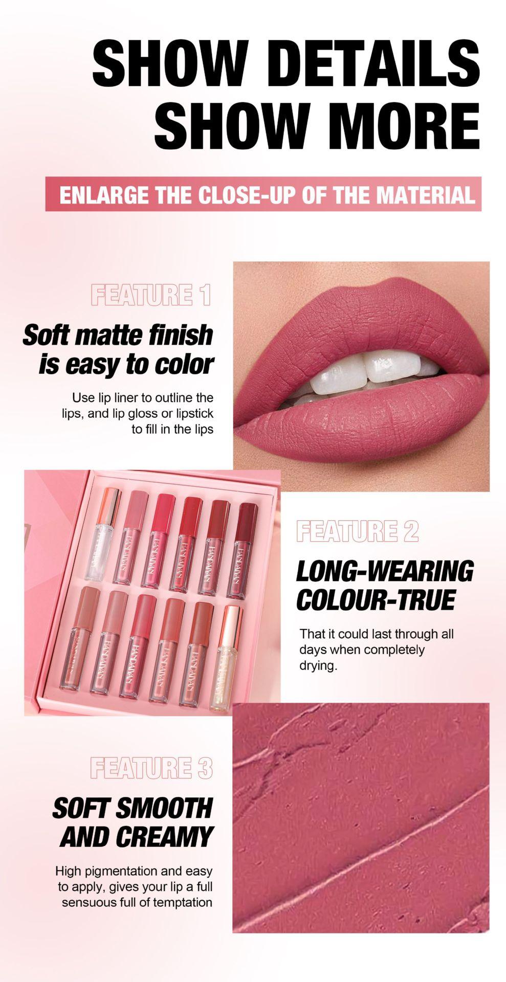 HANDAIYAN 12 Pcs Matte Liquid Lipstick Book Gift Set - Long Lasting Waterproof Velvet Lip Gloss Pack for Women