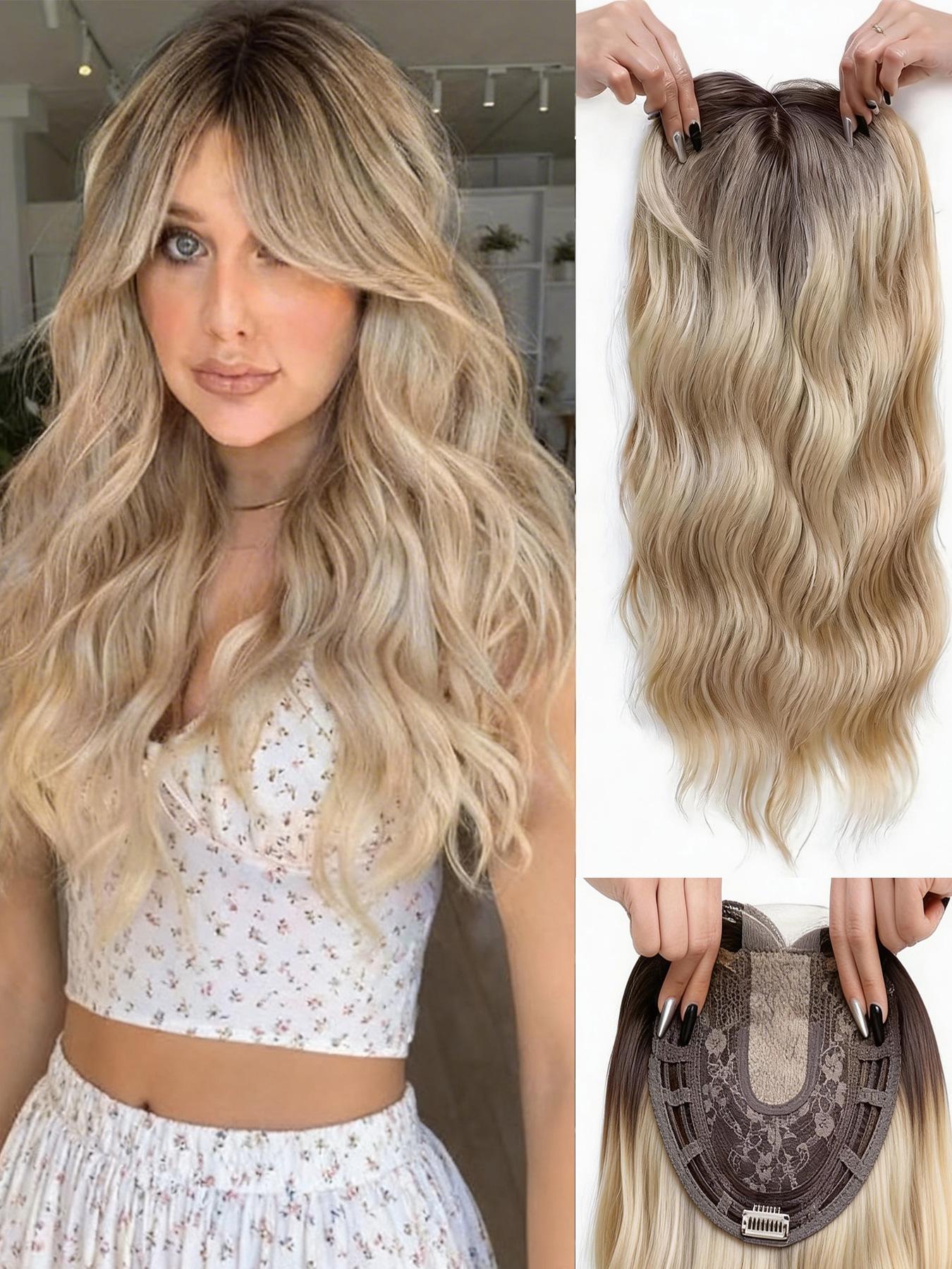 🔥 No More Bad Hair Days! 22" Dark Brown Wavy Clip-In Hair Topper, Invisible Lace Base, Premium Synthetic Hair, Seamless Blend for Thinning Hair & Instant Glam!