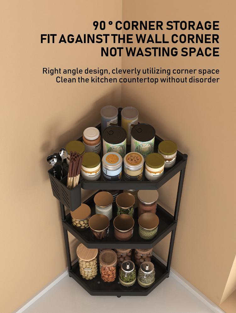 Kitchen Storage Rack, Space-Saving Corner Shelf, 2/3 Layer Standing Organizer, Ideal for Kitchen Utensils & Spices, Durable Design, Home Organizer Hook