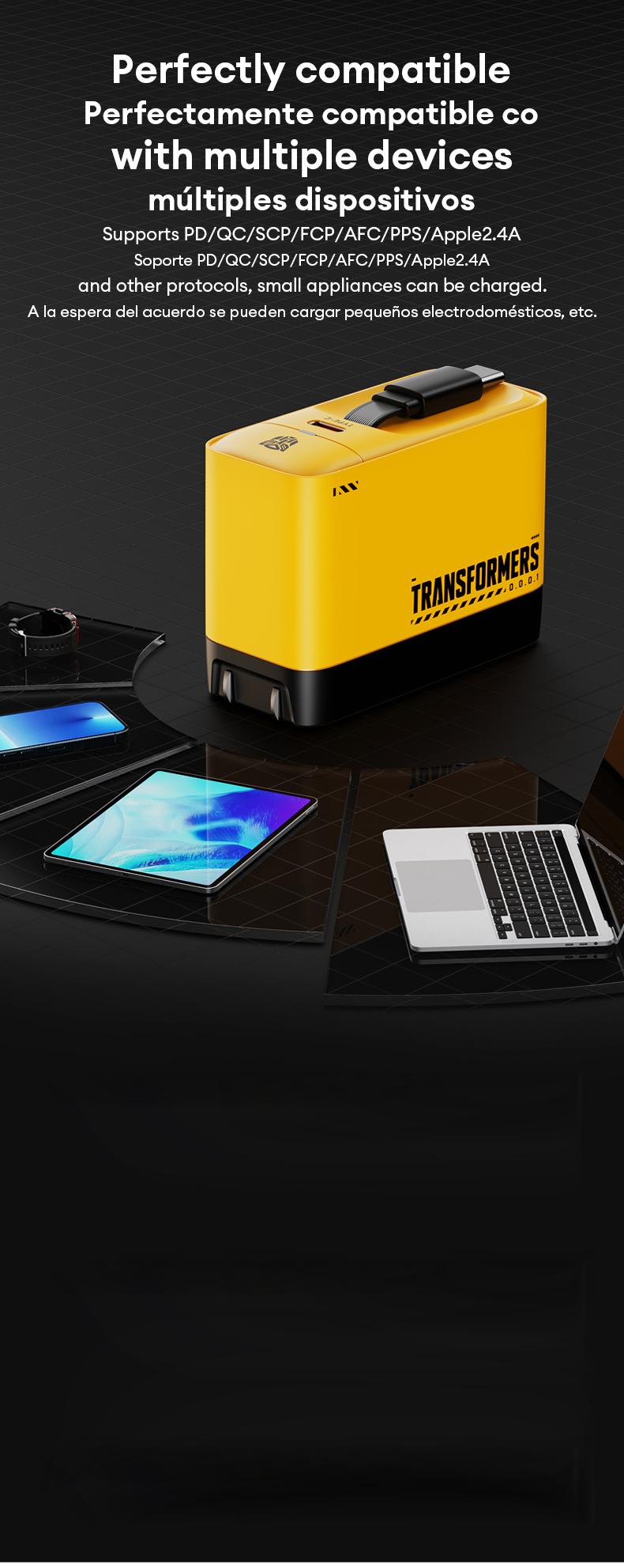 Transformers TF-S01 Retractable Charger Cable Charging Integrated  Freely Retractable Cable, 140W Ultra-fast Charging, Independent Temperature Control Chip, Perfectly Compatible with Multiple Devices