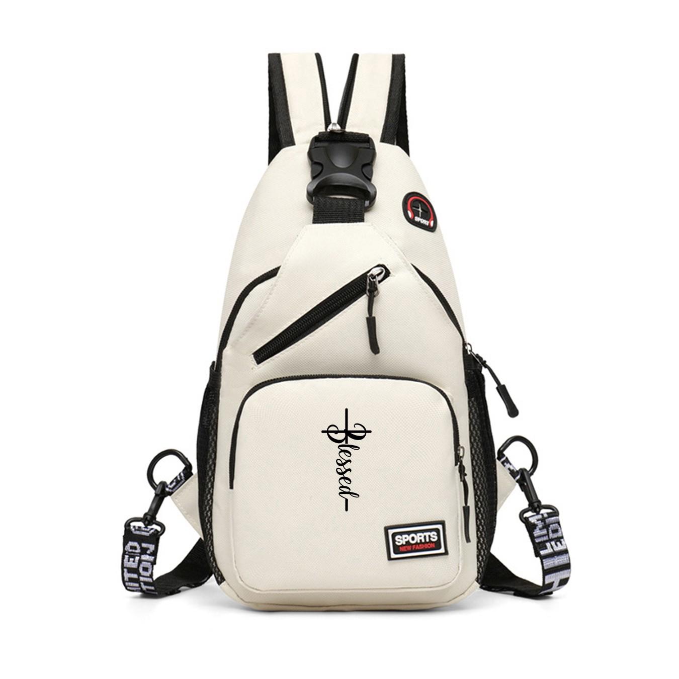 "Blessed" Cross Print Sling Backpack, Unisex Small Casual Chest Bag, Portable Crossbody Rucksack for Daily Use, Gift for Trendsetters, Budget-Friendly