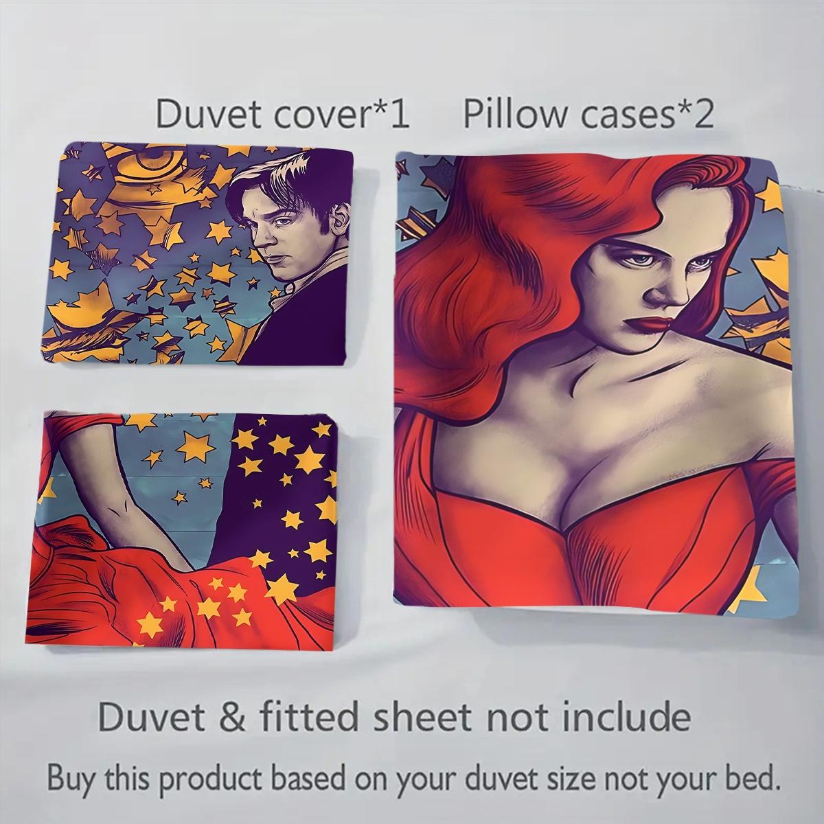3Pcs,Moulin Rouge brainstorm  three-piece bedding set, soft, comfortable and skin-friendly, universal in all seasons, bedding set, no pillow core, no quilt core, suitable for bedrooms, guest rooms - (1 quilt cover + 2 pillowcases)