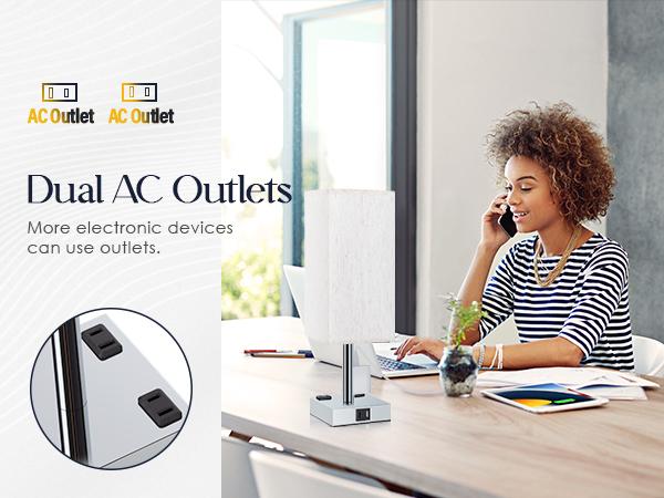 Touch Control Bedside Lamp - 3 Way Dimmable with USB C+A Charging, AC Outlets & LED Bulb Included nightstand lamp lamps Lighting Home Modern room stuff Bedroom Decorative