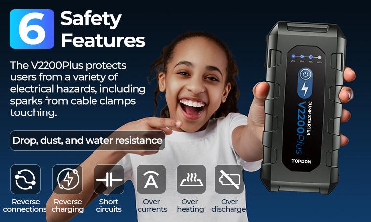 TOPDON V2200PLUS 12V 2200A Battery Booster Jump Starter and Battery Tester Pack