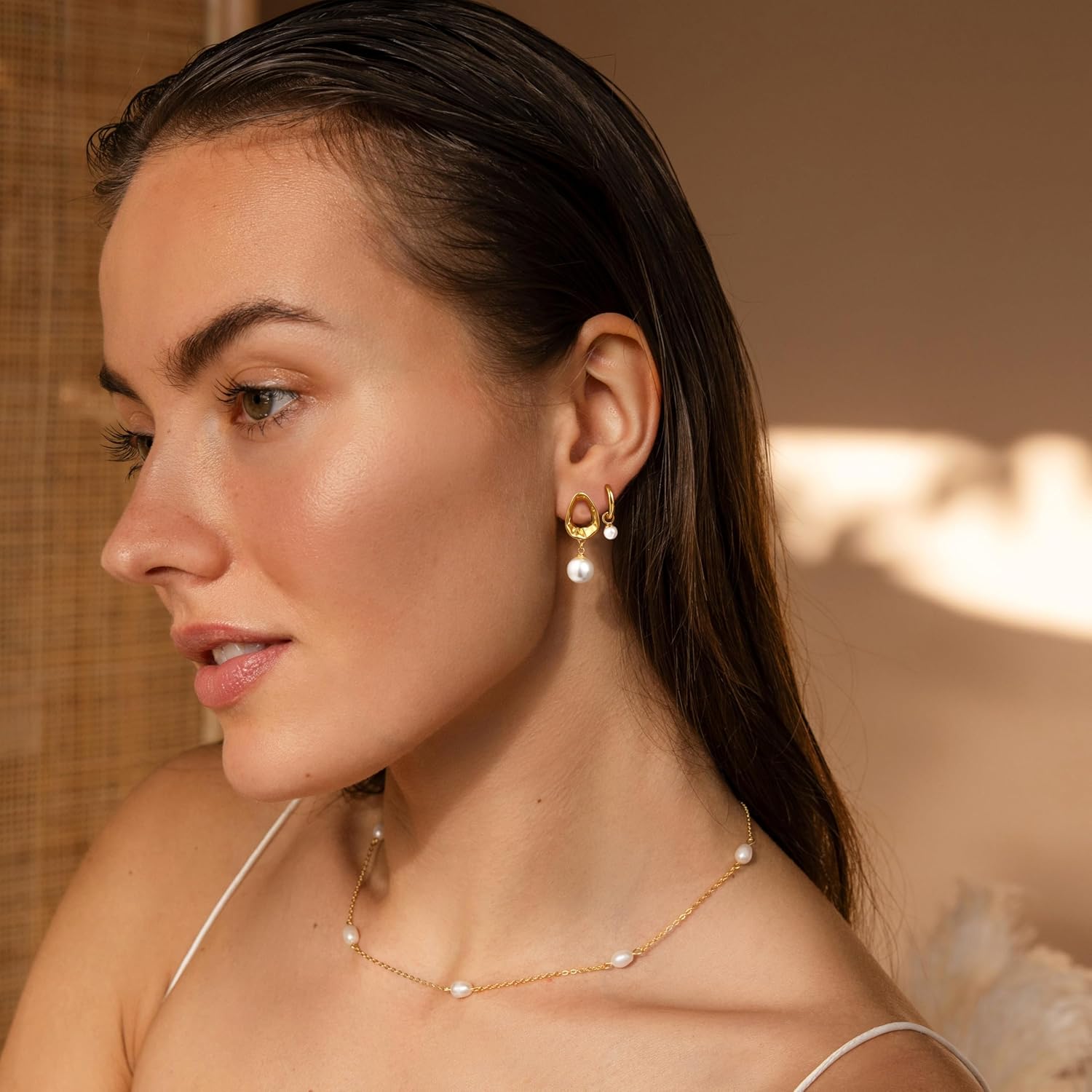 Tewiky Dainty Drop Hoop Earrings For Women Hypoallergenic Small Dangle Chain Hoops Trendy Earring Sets For Multiple Piercing Jewelry Gift For Valentine's Day gifts