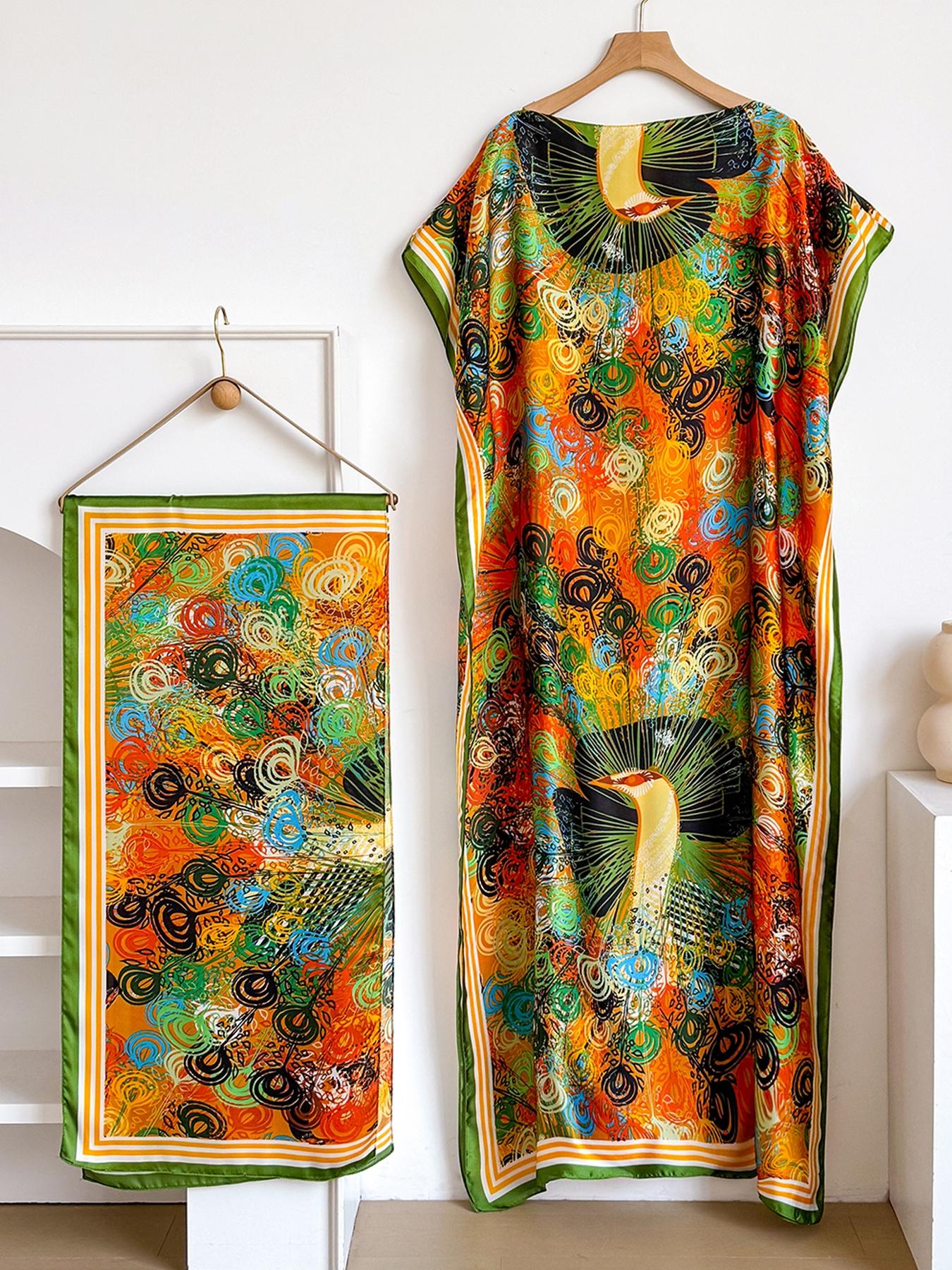 Women's Leopard Print Long Sleeve Kimono & Bandana Set, Casual Open Front Outerwear & Square Scarf Set for Beach Vacation, Ladies Clothes Accessories for All Seasons