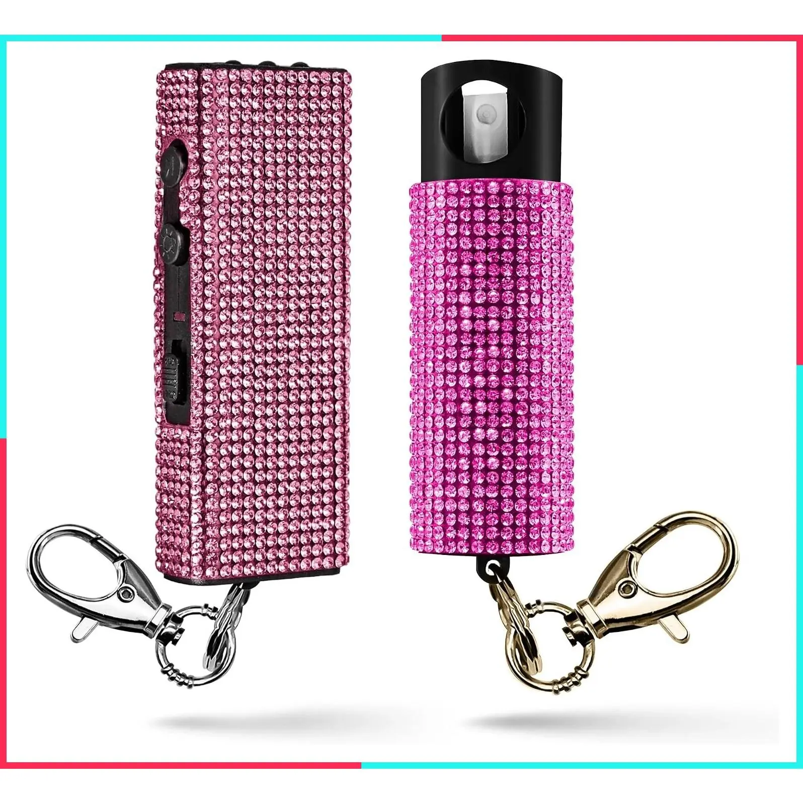 Bling It On Stun Gun and Pepper Spray for Self Defense, Fashionable Self-Defense Keychain Set for Women, Glow-in-the-Dark Actuator, 16-Ft Range, USB Rechargeable