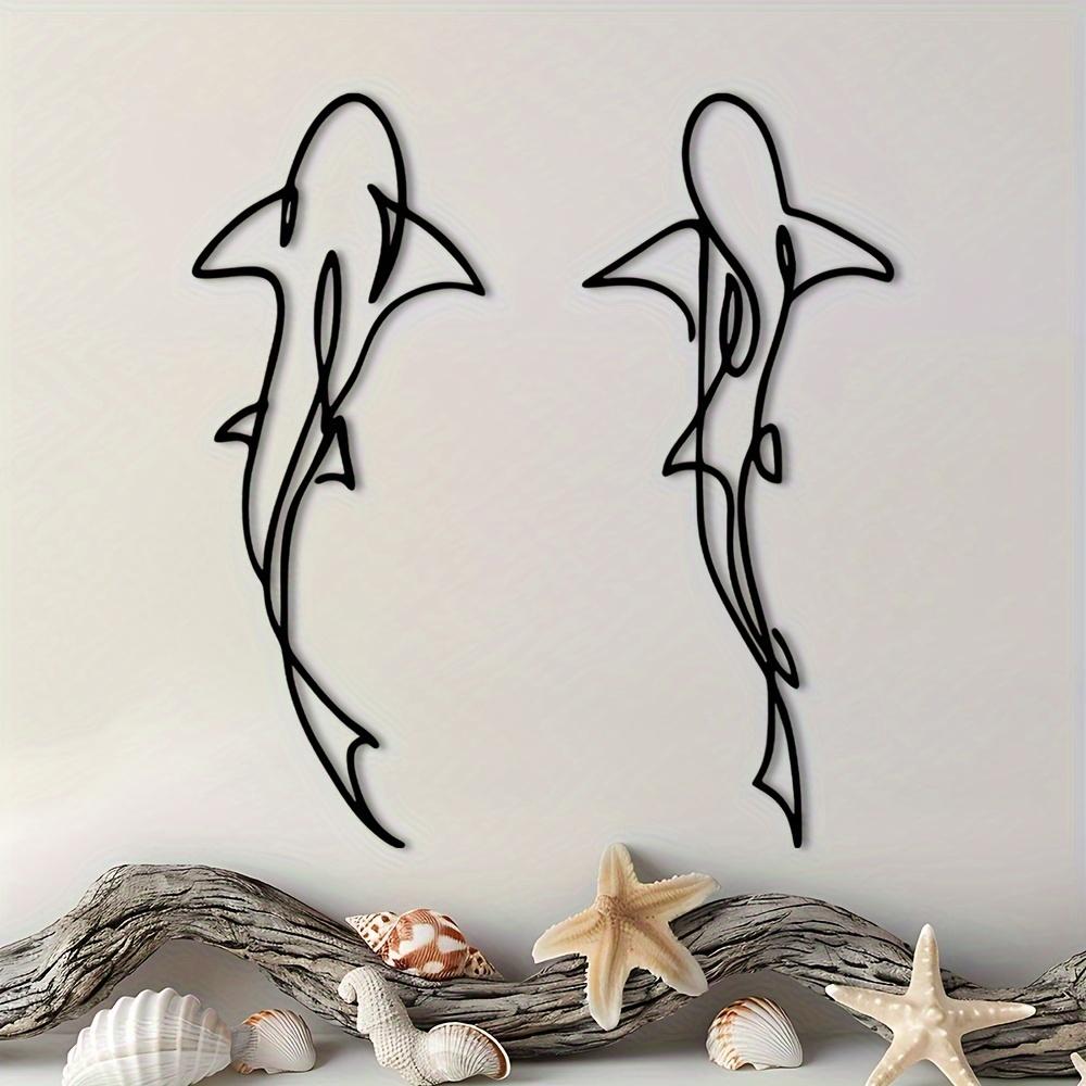 Modern Minimalist Shark Animal Design Metal Wall Art Set, Artwork, Indoor Beach Room Decor, Large Vertical Hanging Decoration, No Feathers, Halloween Theme