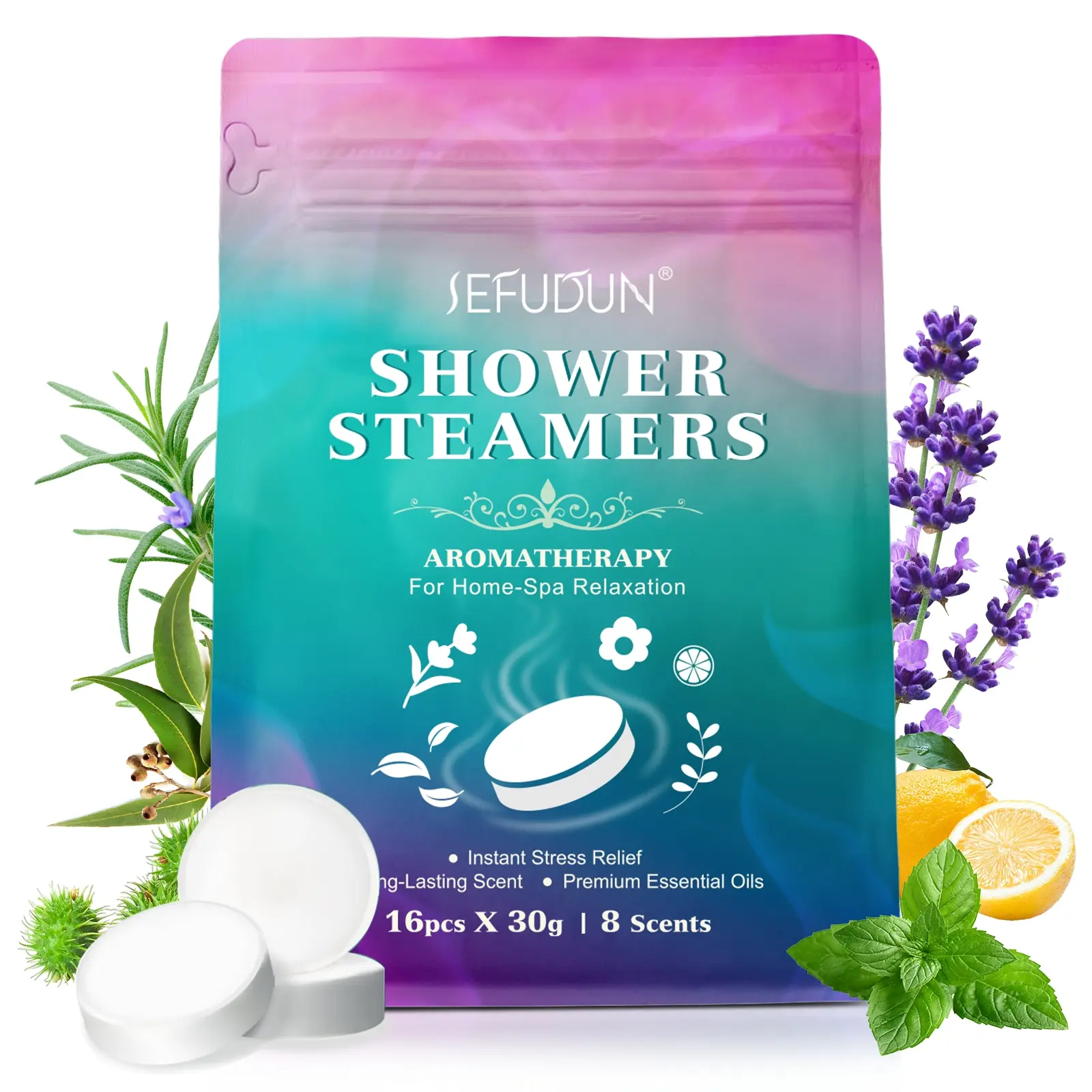 hower Steamers 1 Bag 16 Pieces (each 30g), 8 Fragrances, Aroma Available, Relaxing Body Comfort, Home Spa Experience, Unisex Gift Shower Steam Effervescent Tablets, Great Birthday, Halloween Gift