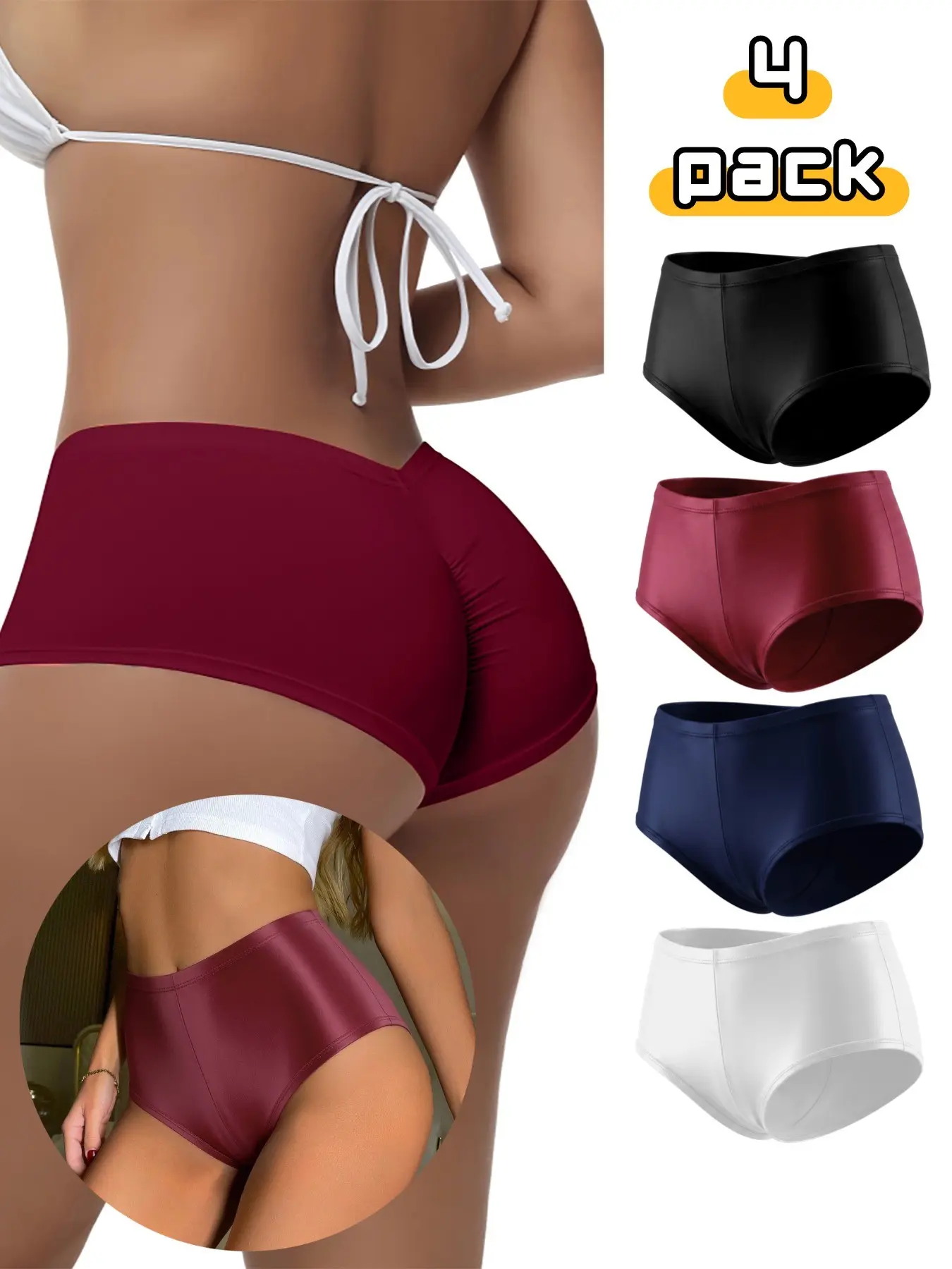 Summer Ice Silk Seamless Stretch Bottoms, Women's Low Waist Swimwear Briefs, All-Season Comfort, 4-Piece Set, Casual Straight-Leg Pants, Panties