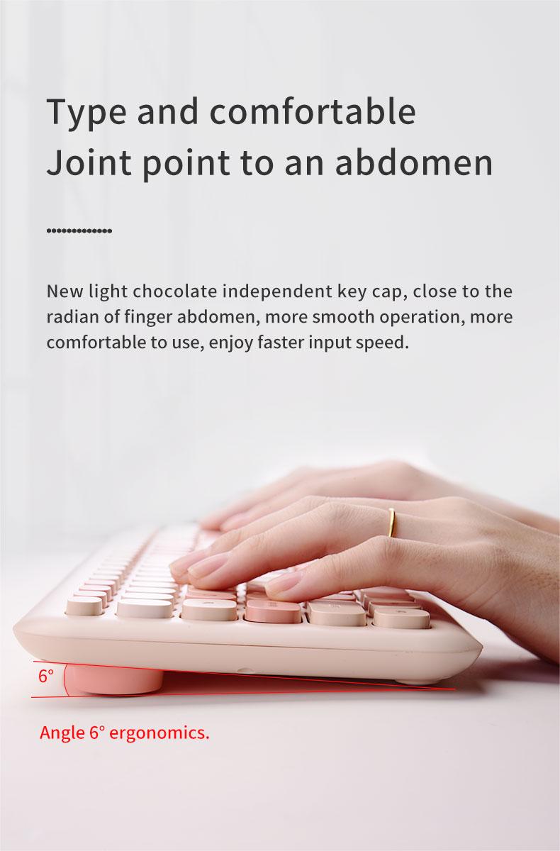 MOFii 1 Set Wireless Keyboard and Mouse Combo, Silent for Girls Office, Milk Tea Color Round Keycaps, Universal for Laptop/Desktop, US Qwerty (Batteries Not Included)