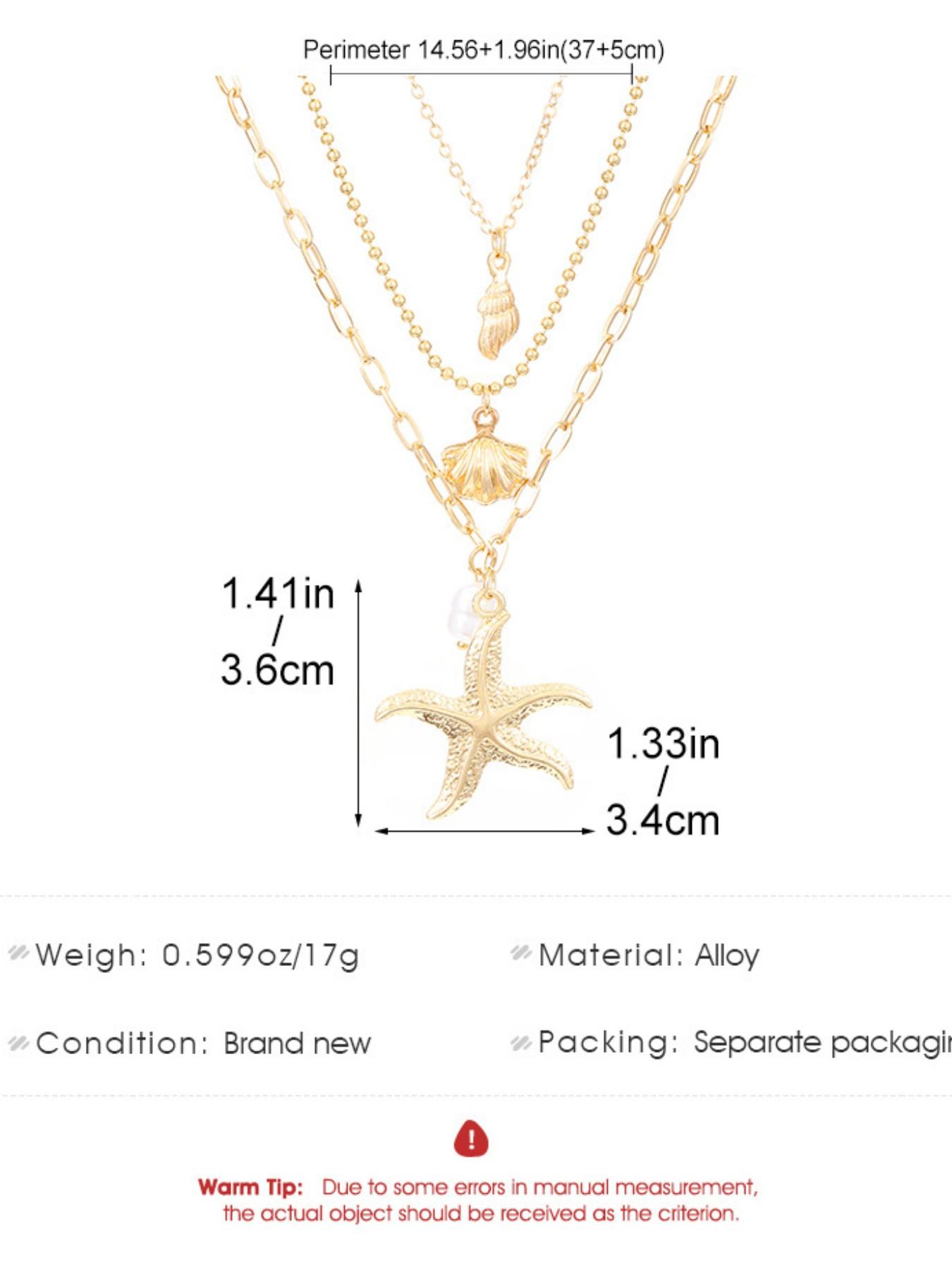 3-Piece Boho Starfish Shell Pendant Necklace Set, Ocean Series Imitation Pearl Lockbone Chain, Beachwear Jewelry, Island Vacation Essential