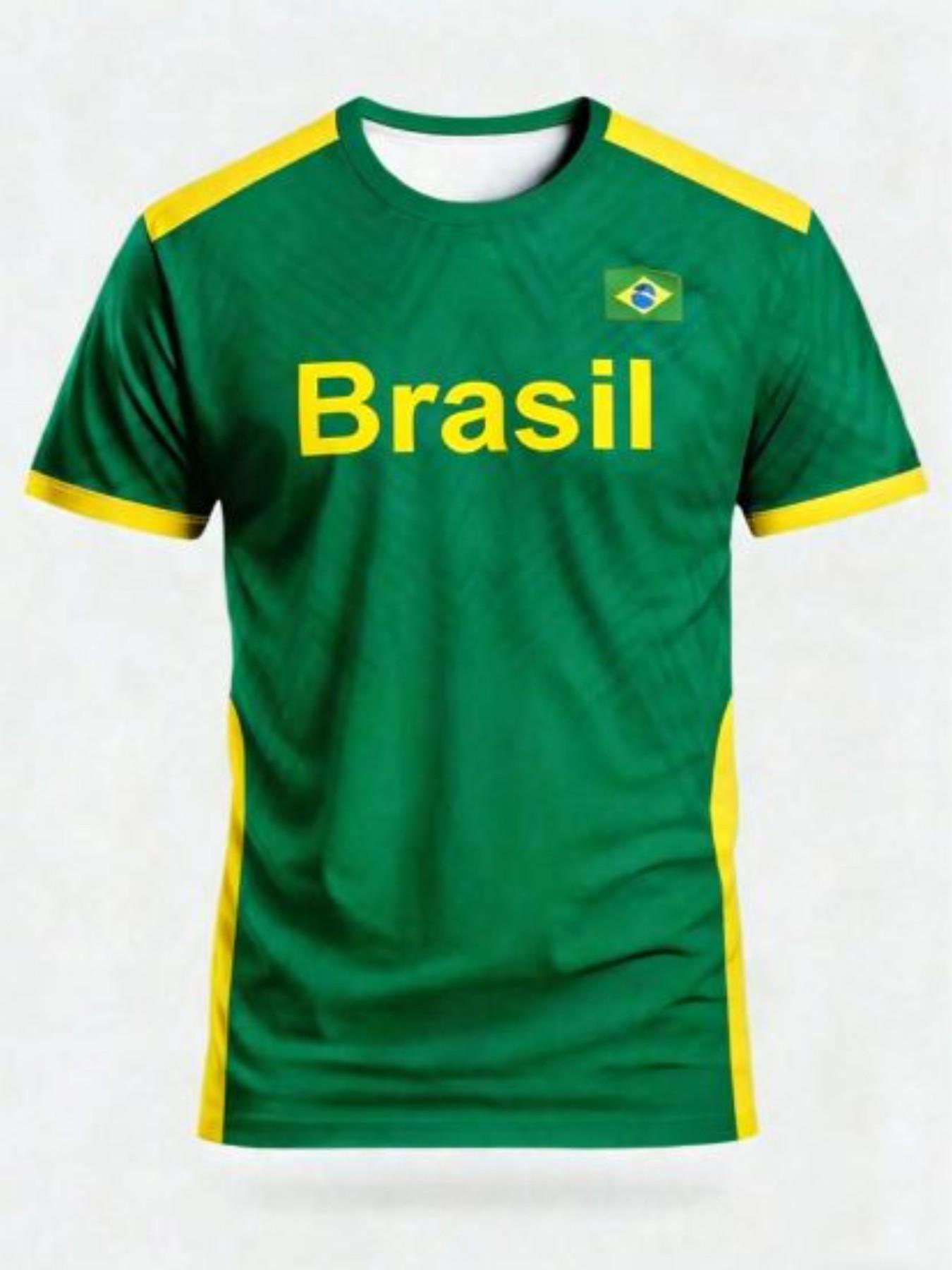 Brazilian Style Men's Soccer Jersey, Round Neck, Breathable, Ideal for Sports, Football Matches, Training, Casual Wear