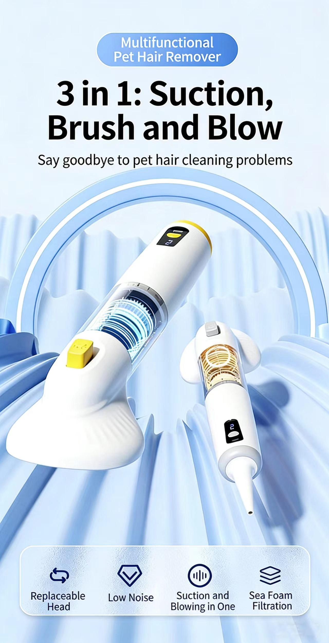 All-in-One Pet Grooming, Vacuuming, and Blowing Machine; Cat Hair Cleaner and Adsorber; Fully Automatic Vacuum Cleaner; Carpet and Bedding Hair Remover; Powerful Suction; Wireless Charging; Multi-Functional