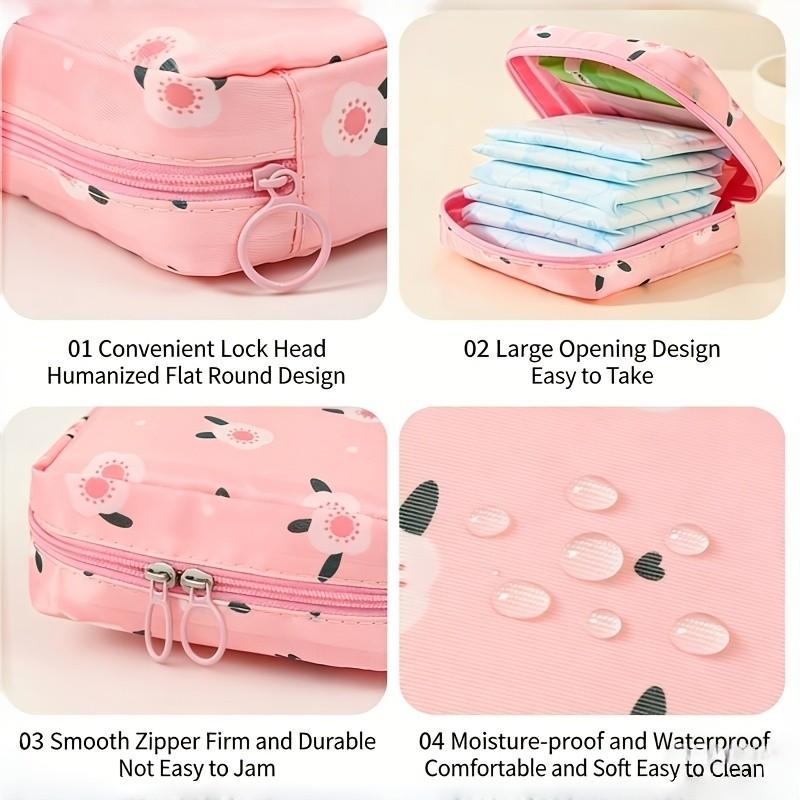 Modern Polyester Sanitary Napkin Storage Bag Set, 2 Pieces, Cartoon Design, Large Capacity, Portable, Home Organizer Basket Box Container