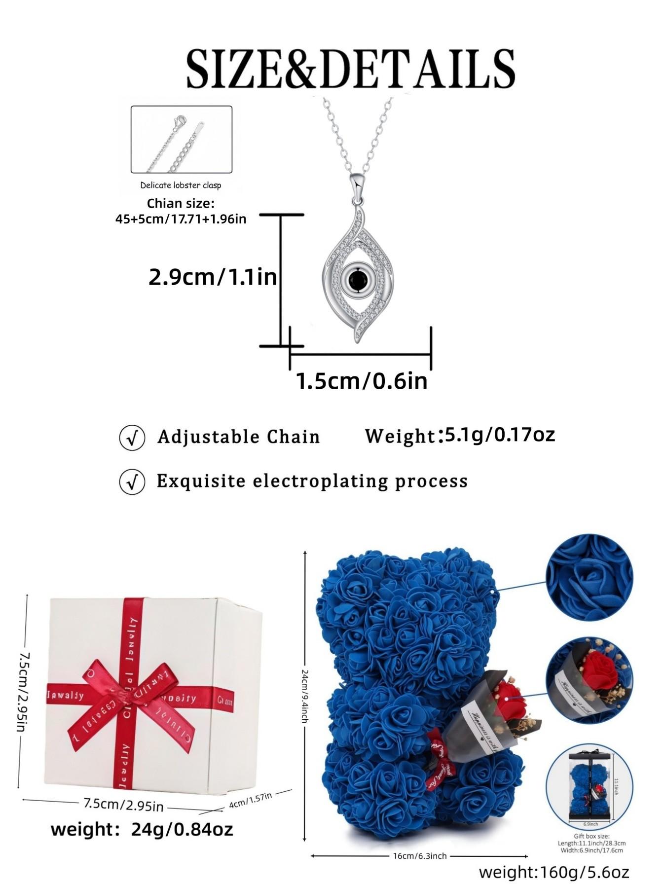 Dark Eye · Guardian Glow Unique evil eye gem necklace with distinctive design.Paired with a preserved rose & teddy bear gift box.Perfect mysterious gift for birthdays, Valentine’s Day, Mother’s Day and Christmas.