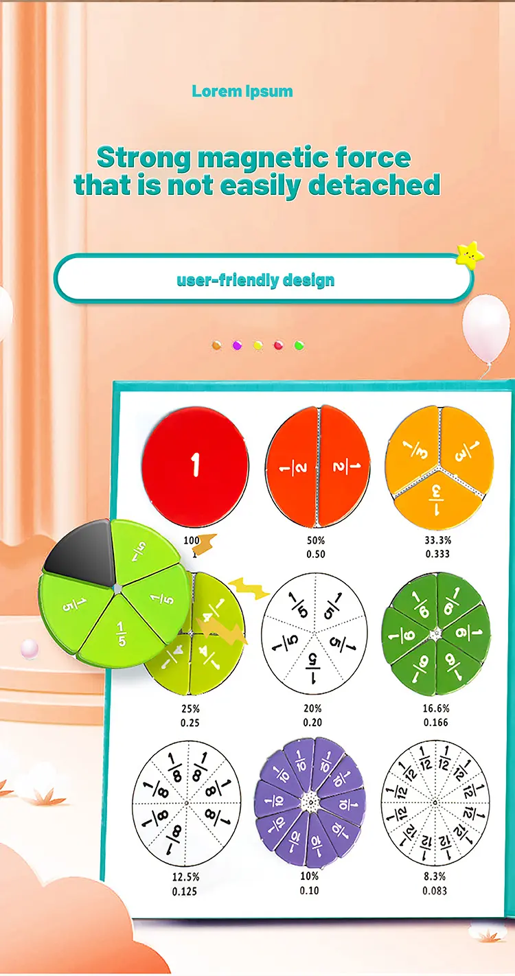 Magnetic Fraction Demonstration Book - Durable Material STEM Math Manipulative Montessori Toy for Ages 6+, Classrooms Homeschool Visual Aid with Addition-Subtraction Support, Birthday Gift for Boosting Confidence