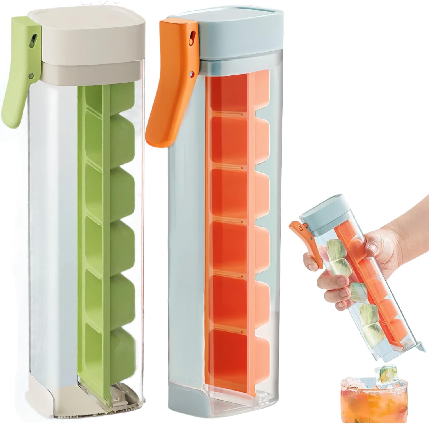 6 Grid Square Ice Cube Tray One Hand Press Silicone Ice Maker Mold Easy Release for Drinks Cocktails Home Kitchen