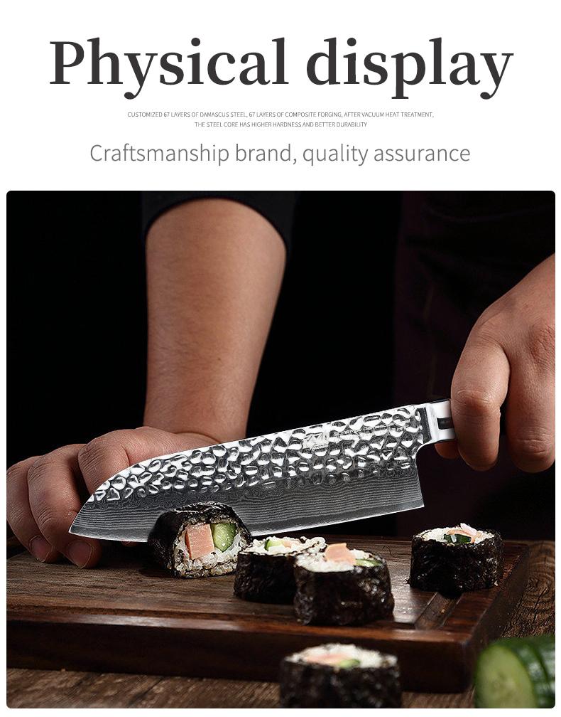 FINDKING 7 Inch Damascus Santoku Knife,Versatile Japanese-Inspired Chef Knife, Multifunctional Asian Culinary for Vegetable Preparation (Raven Series)