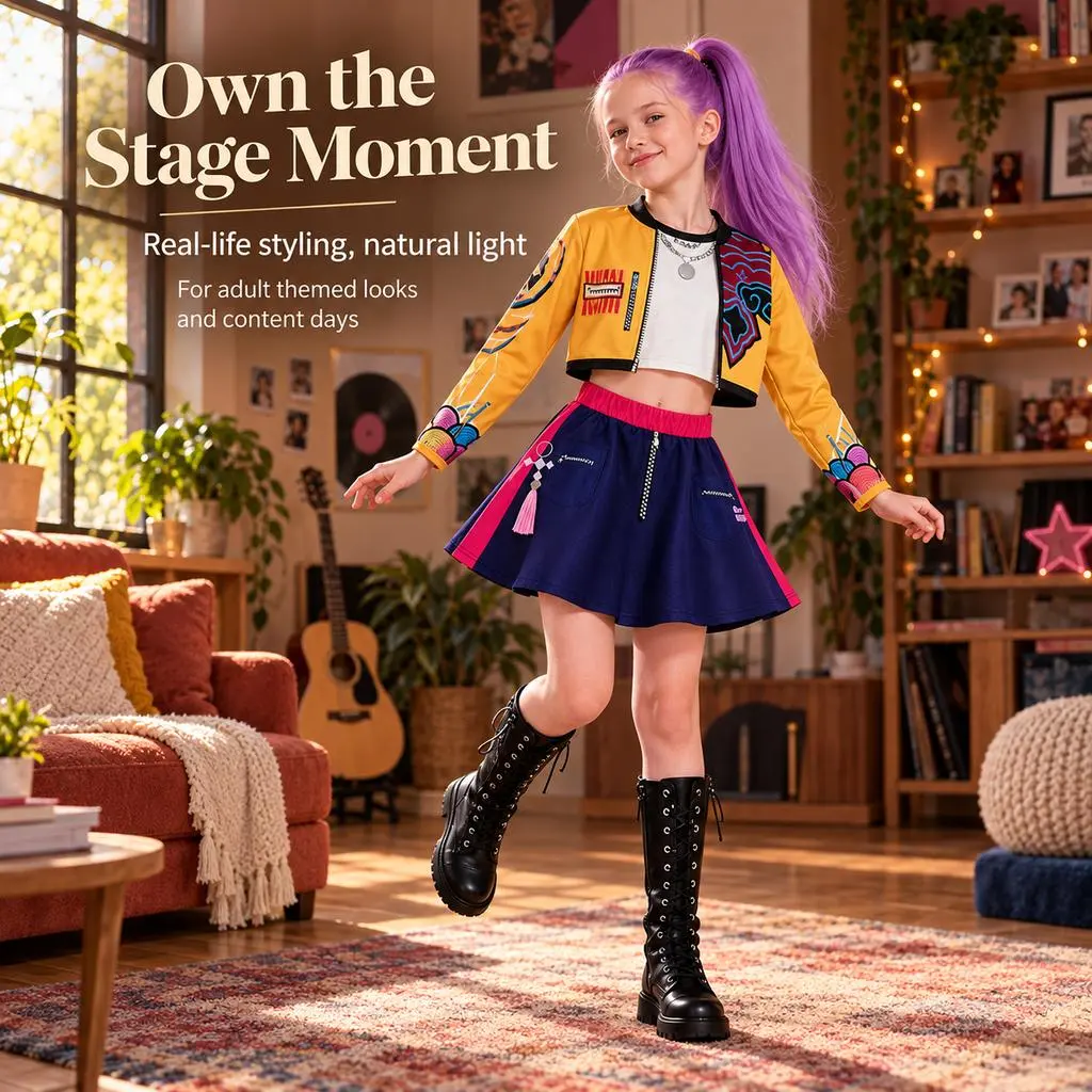 Anime Kpop Singer Girls Costume Set, Cropped Jacket+Tank Top+Skirt for Halloween Cosplay Birthday Party