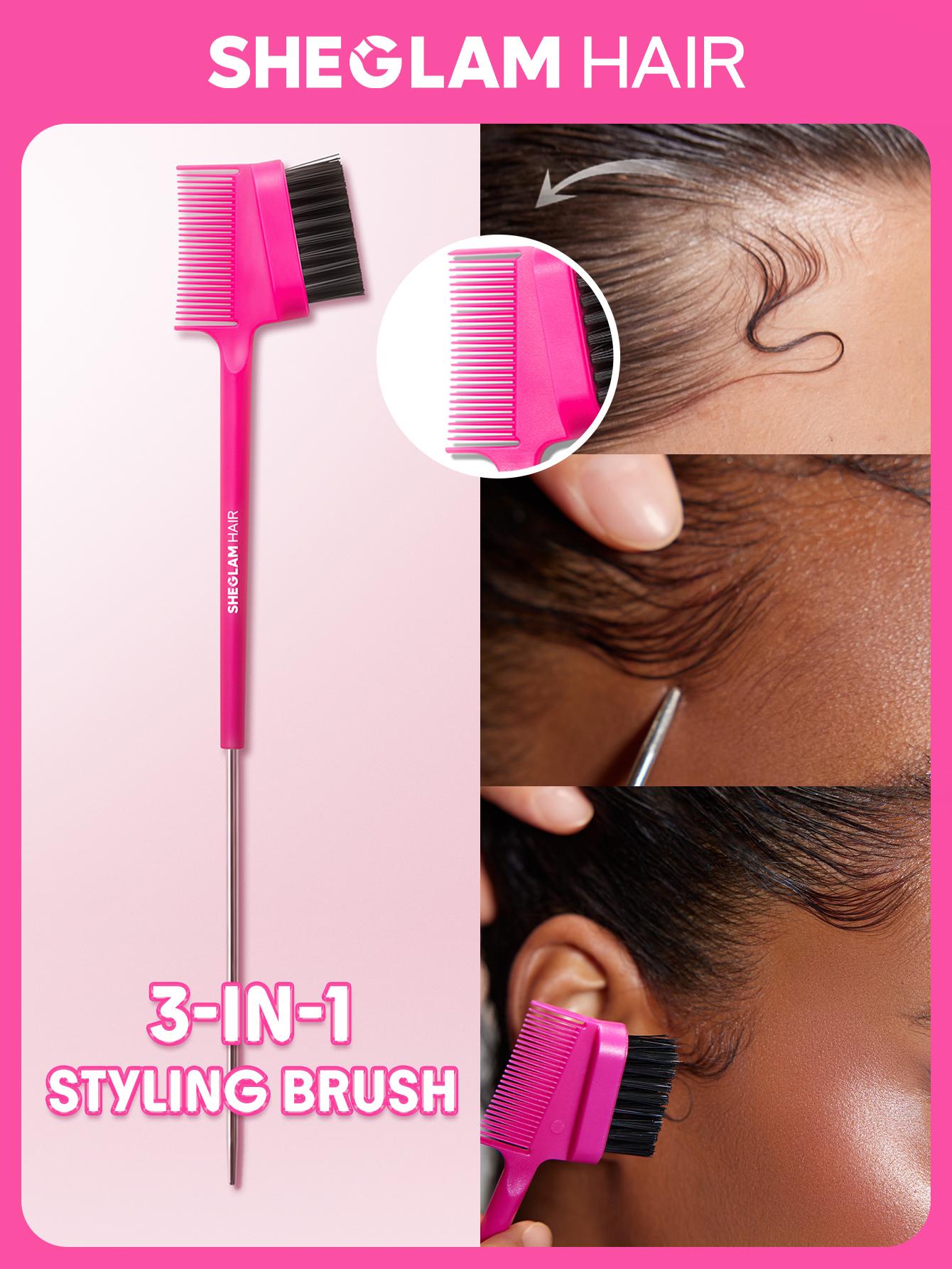 SHEGLAM HAIR Locked in Edge Bestie 3-In-1 Styling Tool,Hair Edge Brush With Tail Comb,Styling Brush,Smooth Baby Hairs,Part & Style,Multi-Use Styling Brush,Double Sided Control Hair Comb ,Lasting Hold For All-Day Wear-Effortlessbeauty-Hairhack