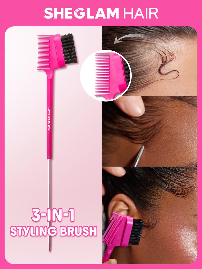SHEGLAM HAIR Locked in Edge Bestie 3-In-1 Styling Tool,Hair Edge Brush With Tail Comb,Styling Brush,Smooth Baby Hairs,Part & Style,Multi-Use Styling Brush,Double Sided Control Hair Comb ,Lasting Hold For All-Day Wear