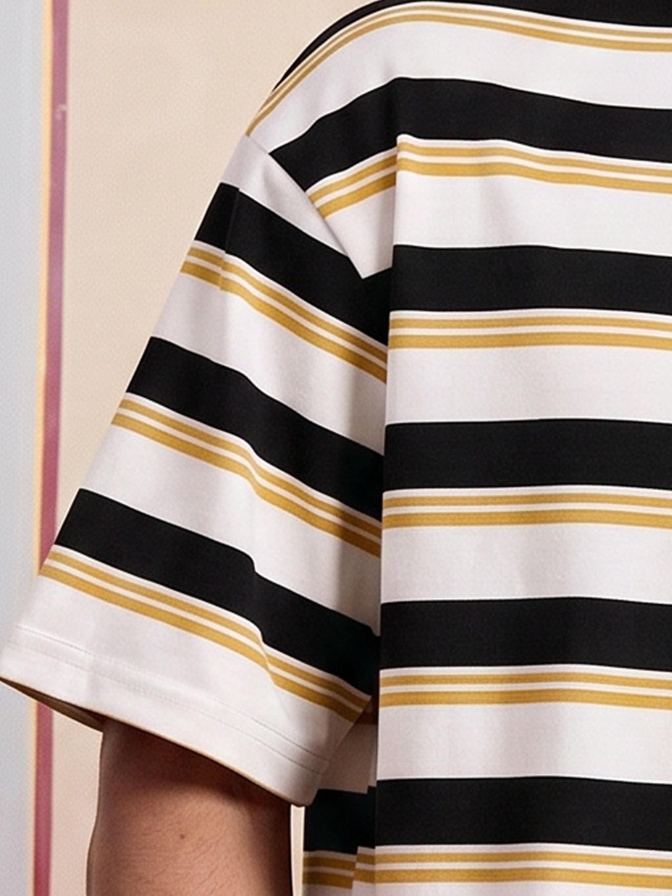 Men's Vintage Striped Short Sleeve T-Shirt, Casual Loose-Fitting Long Tee, Plain Surface Unlined Clothes, Batch Number 202604