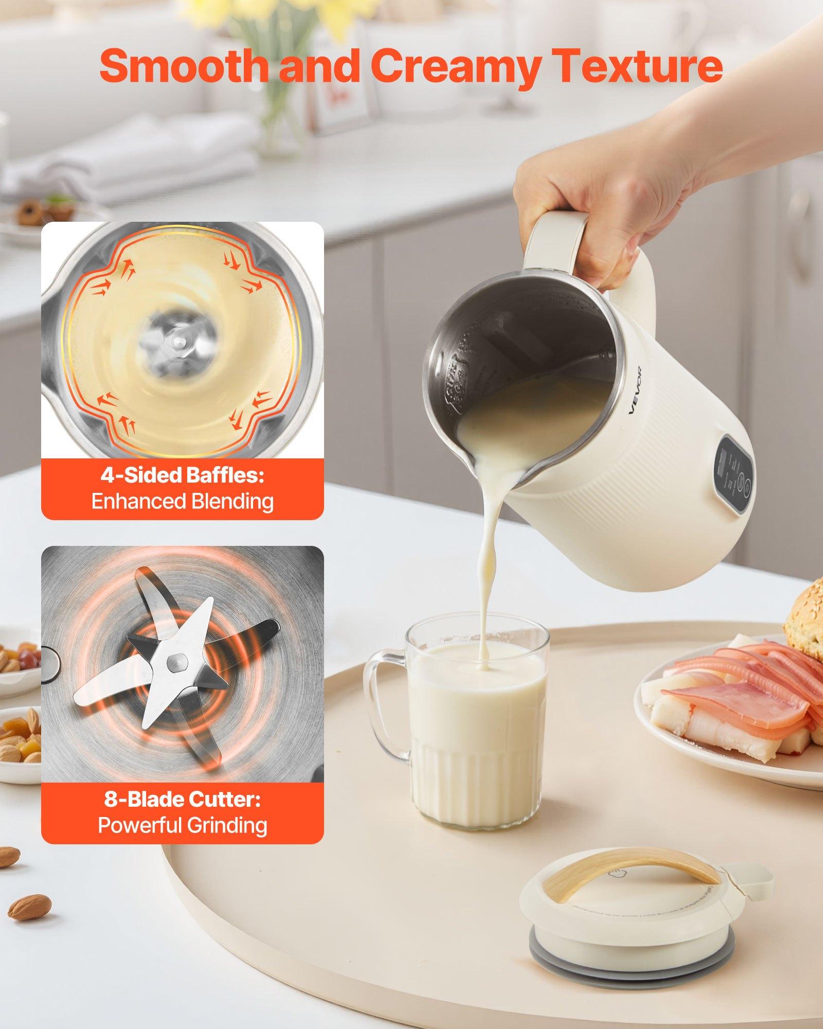 【Summerfinds】VEVOR 6-in-1 Nut Milk Maker, 20 oz Soy Milk Maker Machine with 6 Blades, for Homemade Oat, Nut, Soy, Juice, Plant-Based and Non Dairy Beverages with High-Temp Self-Cleaning, Boil Water, 12-Hour Delay