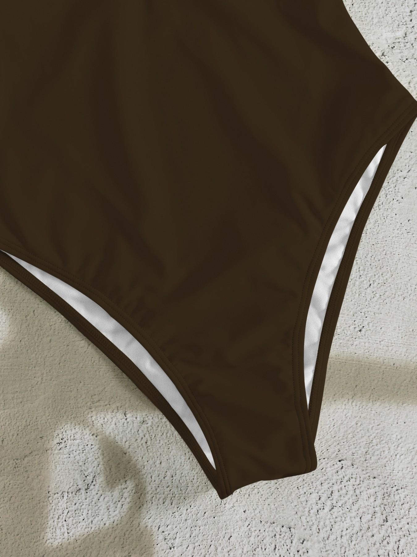 26 years spring/summer new women's solid color bra one-piece swimsuit, Tummy control swimsuit, with adjustable shoulder strap design, equipped with decorative metal buttons, retro beach holiday outfit, suitable for pool party, seaside vacation