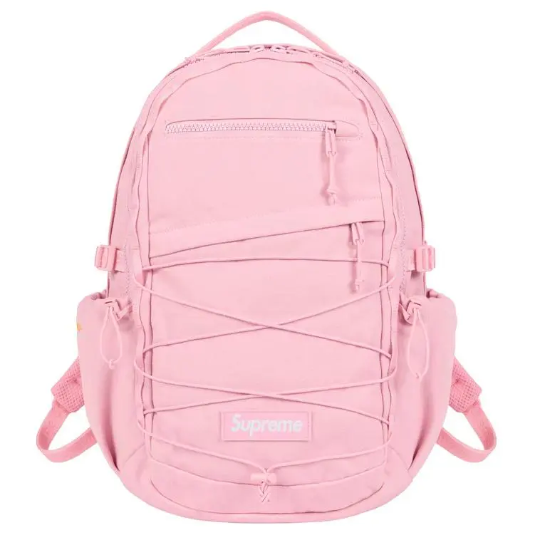 Supreme SS25 Week 1 28L Logo-Embellished Casual Cotton Backpack for Men and Women, Pink