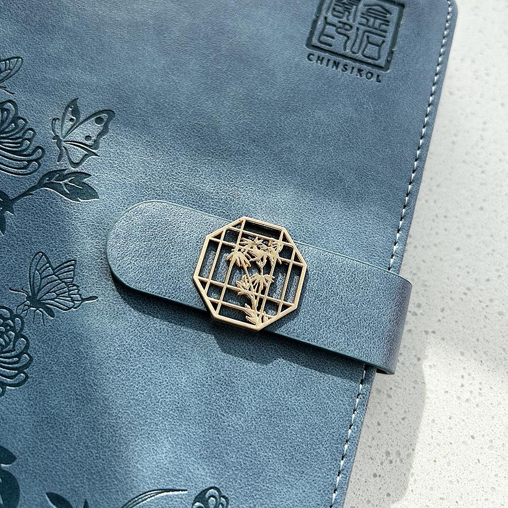 Chinsikol Notebook Journal Gift Set with Metal Signature Pen and Replacement Refills, Elegant Chrysanthemum Print, Perfect for Office and Study