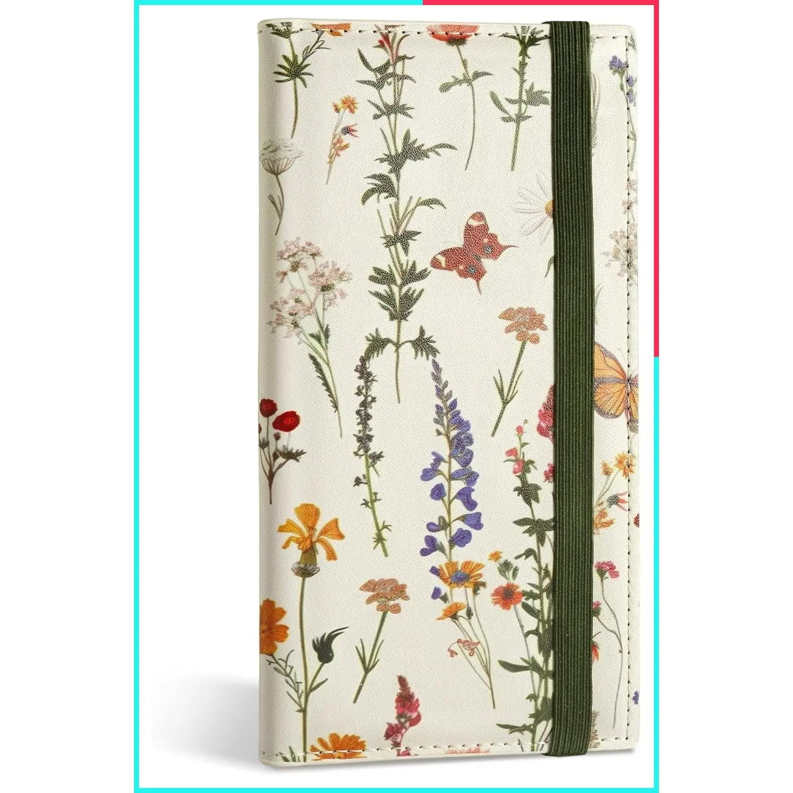 Floral Butterfly Checkbook Cover with Pen Holder and Built-in Clear Plastic Divider for Duplicate Checks
