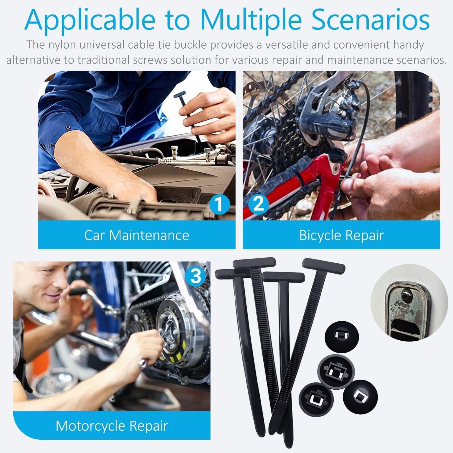 Upgrade Nylon Universal Cable Tie Buckle, for Car Fender Trunk Bumper Repair, Home & Garage Patent Pending, 2026 New Heavy Duty Self-Locking Zip Ties Holder with Pin Button Design