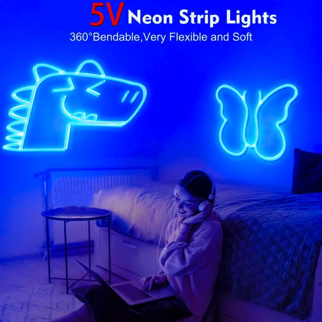 LED Neon Light, 9.8 Feet Ice Blue LED Strip, Flexible Rope Lamp for Indoor Home Decor, USB Powered, No Power Adapter Included