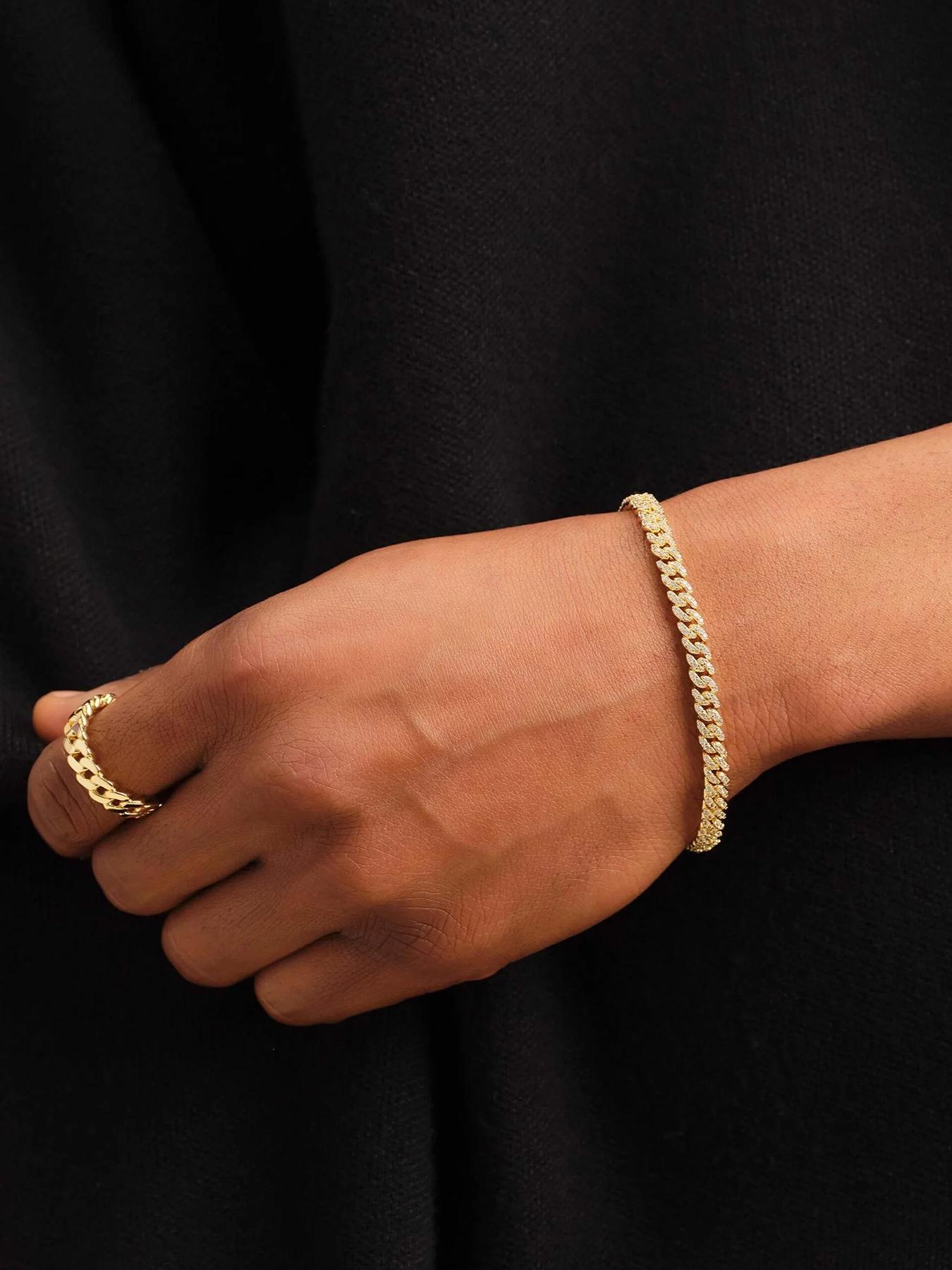 ICED CHICS 5mm Miami Cuban Link Bracelet, full of zircon hip-hop accessories, suitable for both men and women, suitable for daily wear, street casual style, a beautiful gift