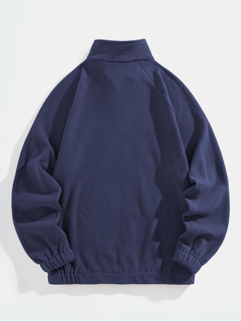 Men's Landscape & Letter Print Zip Front Fleece Sweatshirt, Loose Casual Raglan Sleeve Stand Collar Pullover for Fall & Winter, Men's Clothes for Daily Wear, Winter Fashion Clothing