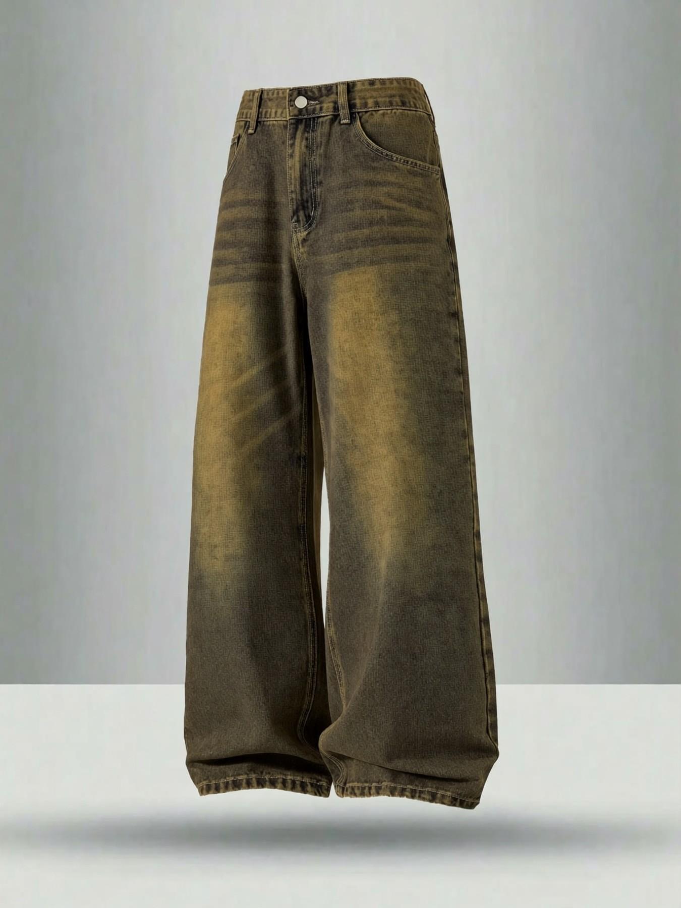 Men's retro vintage washed straight leg jeans, casual four season street style, zipper placket, solid color pattern, daily wear of denim pants, if you like loose fit, it is recommended to buy one size larger