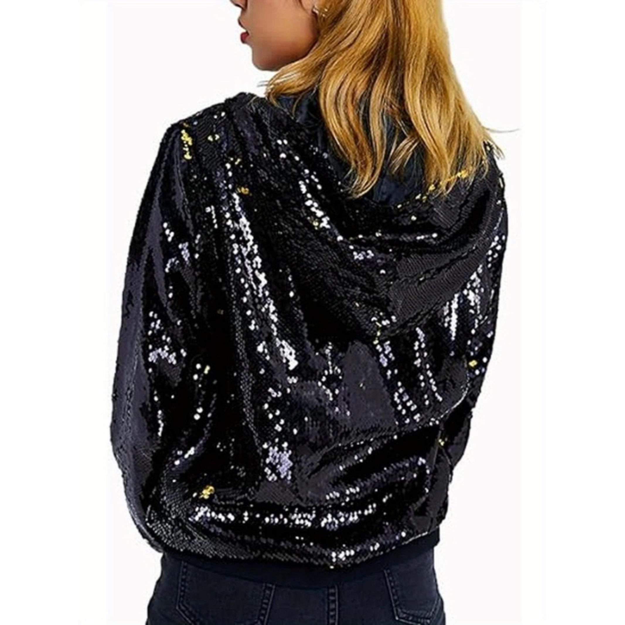 Women's Sequined Casual Jacket, Ombre Pattern, Fitted Style, Zipper Design, Long Sleeve, All Seasons Wear, Perfect for Parties